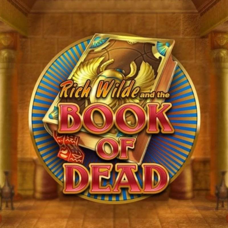 Offizielles Book of Dead Logo mit goldenen Schriftzügen und ägyptischen Motiven