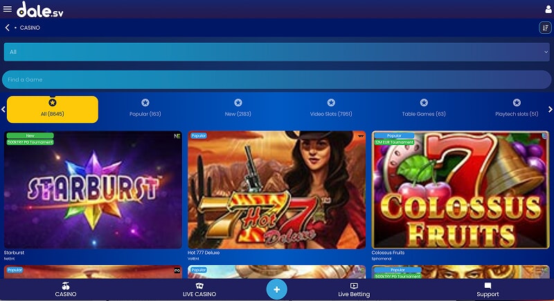 Регистрация в онлайн казино Dale